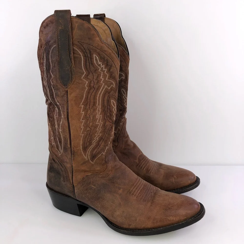 JB Dillon Mens Cowboy Boots Distressed Goat Leather Round Toe JBM3205 Sz 9.5D